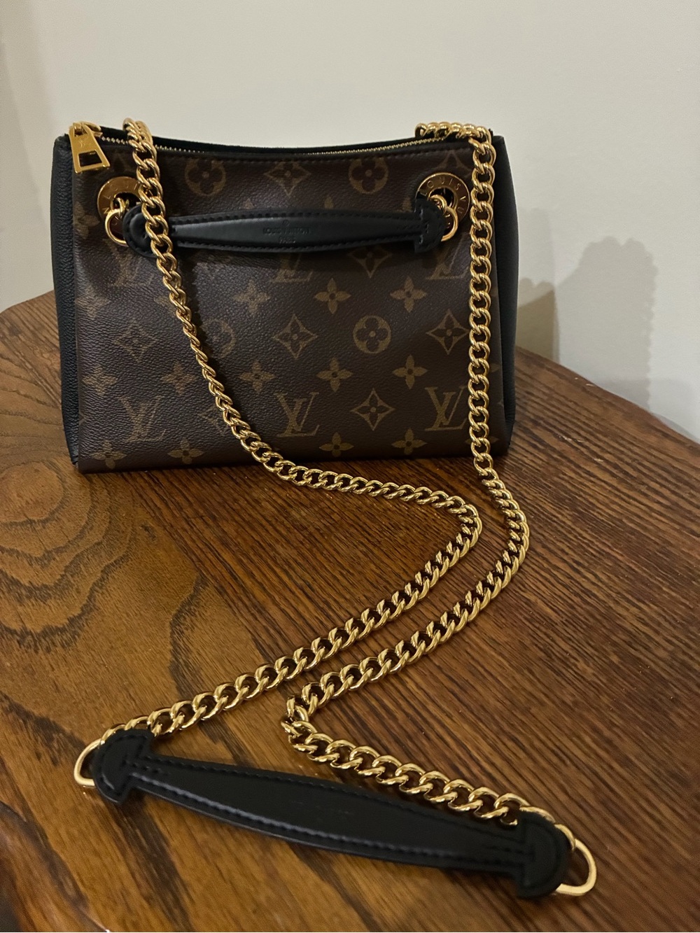 Louis Vuitton Monogram Surene BB Handbag in Black with Gold Chain